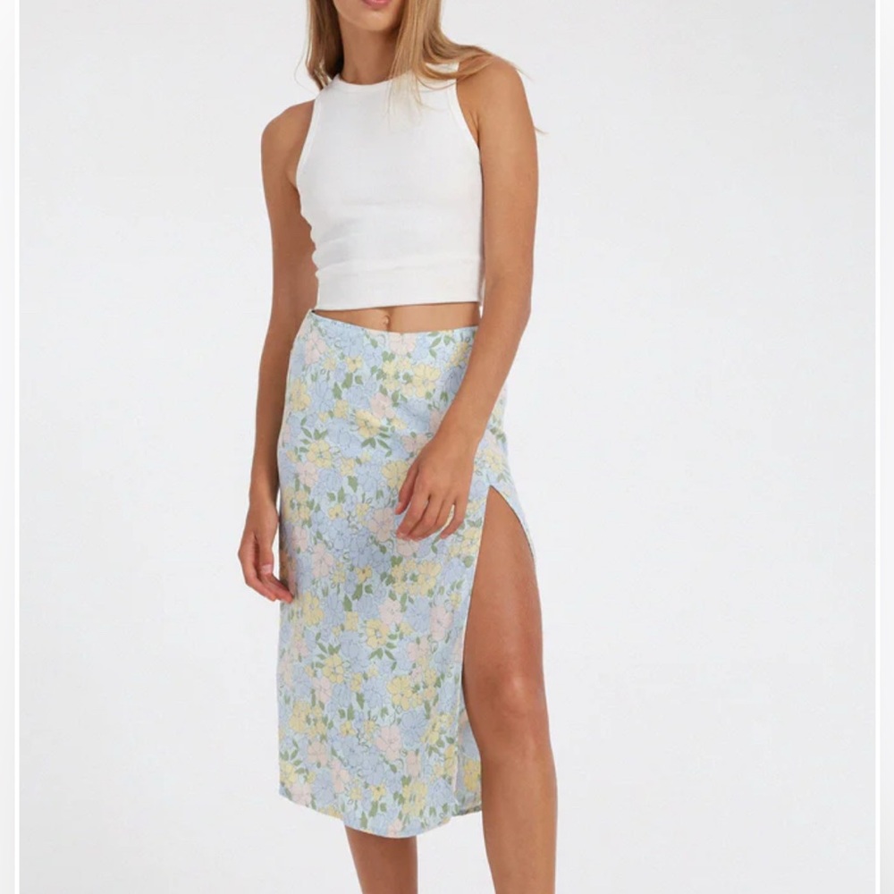 Motel Seko Women’s Pastel Floral Midi Skirt High Waist Size XS
